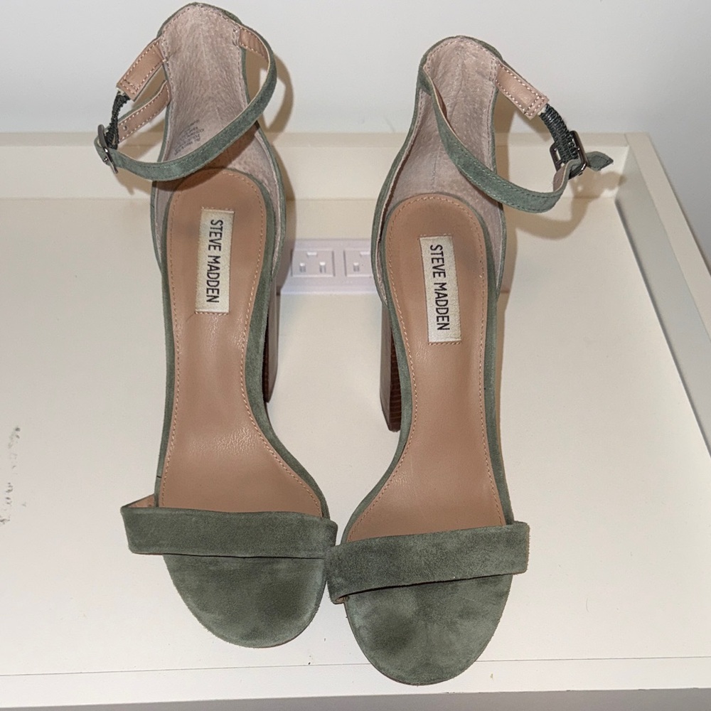 Steve Madden Olive Suede Ankle Strap Heels